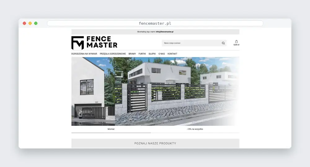 Realizacje Zrzut ekranu sklepu internetowego Fencemaster
