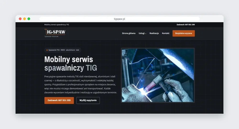 Start (nowa strona główna) Zrzut ekranu strony internetowej TIG-SPAW